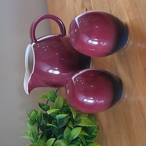 HORNSEA POTTERY 'Duet Carmine' Vintage Creamer Jug & Salt and Pepper Shakers Set